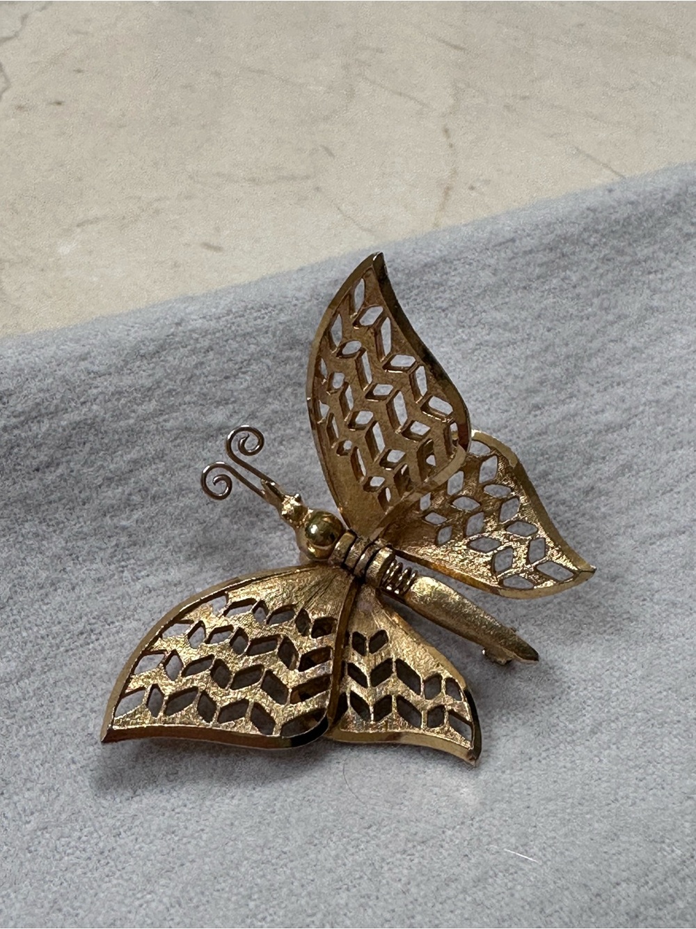 Vintage Gold Tone Metal Butterfly Brooch